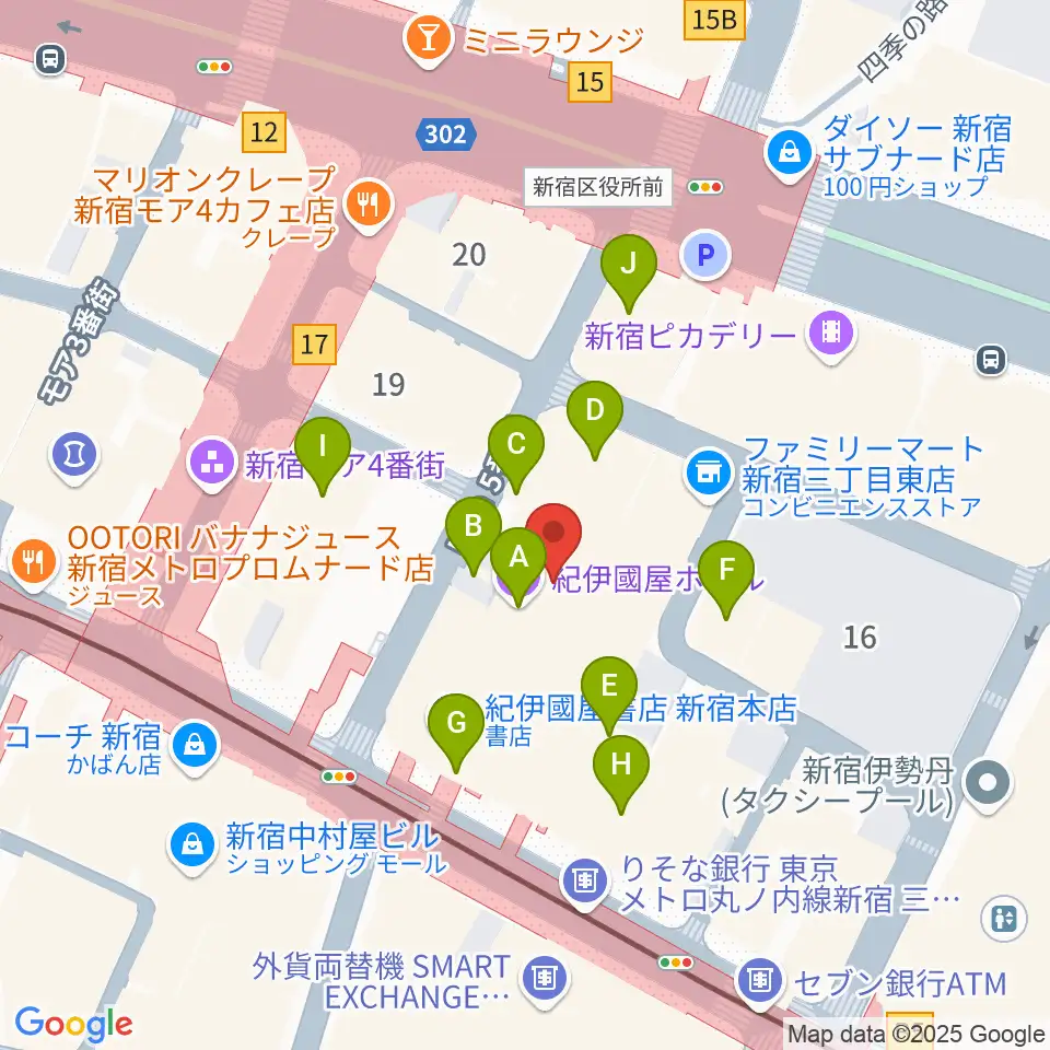 紀伊國屋ホール周辺のカフェ一覧地図