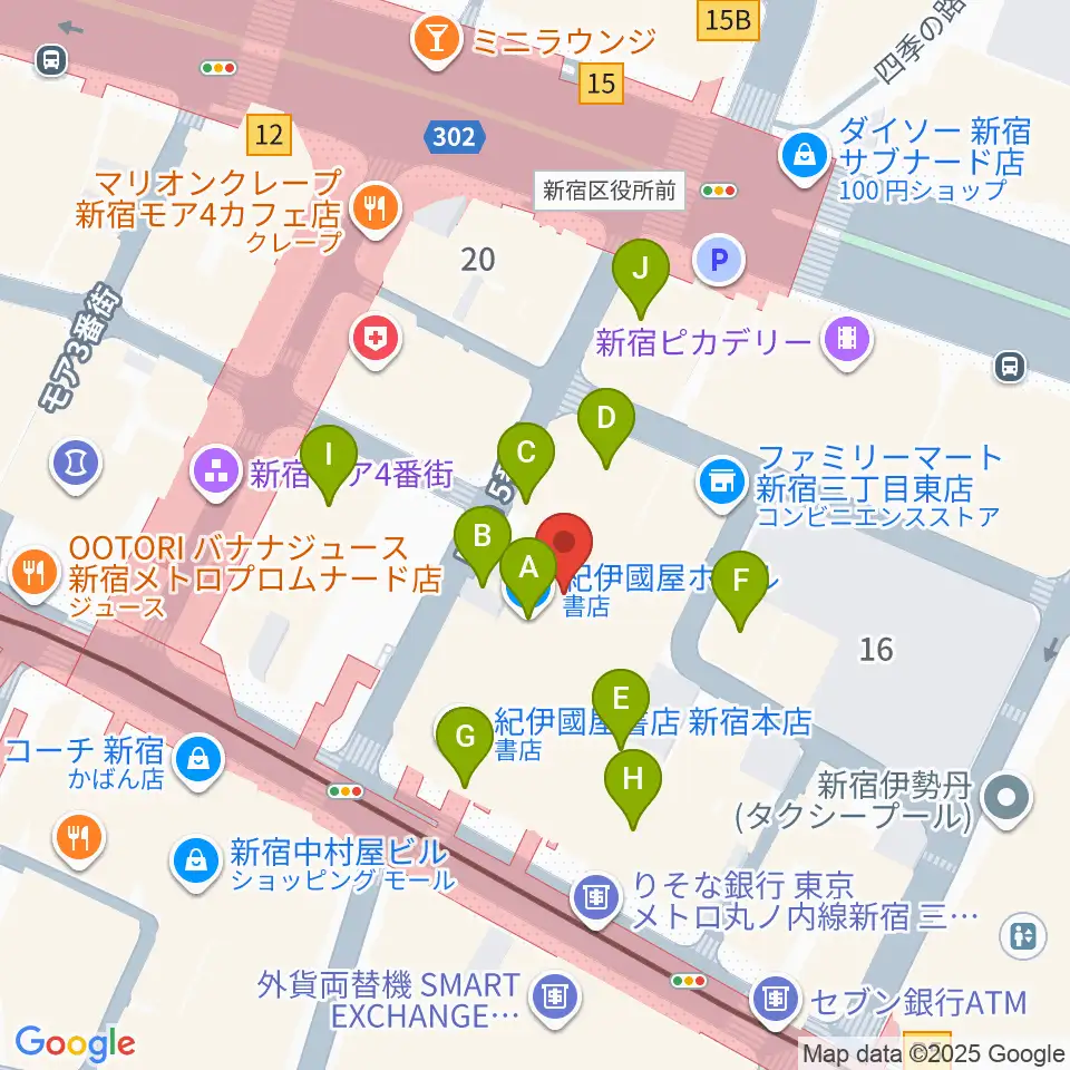 紀伊國屋ホール周辺のカフェ一覧地図