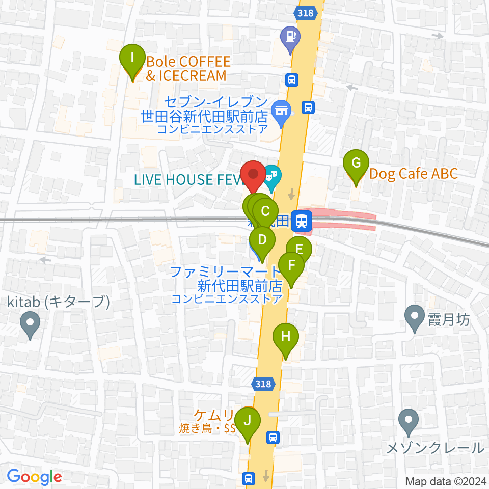 新代田FEVER周辺のカフェ一覧地図