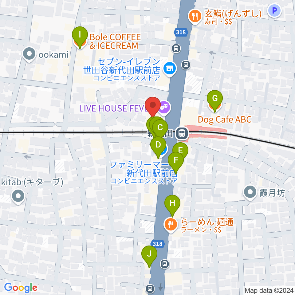 新代田FEVER周辺のカフェ一覧地図