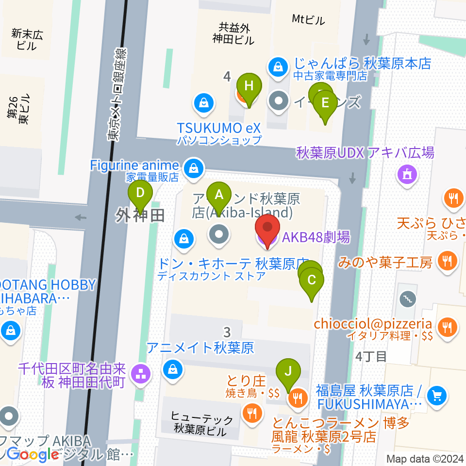 AKB48劇場周辺のカフェ一覧地図