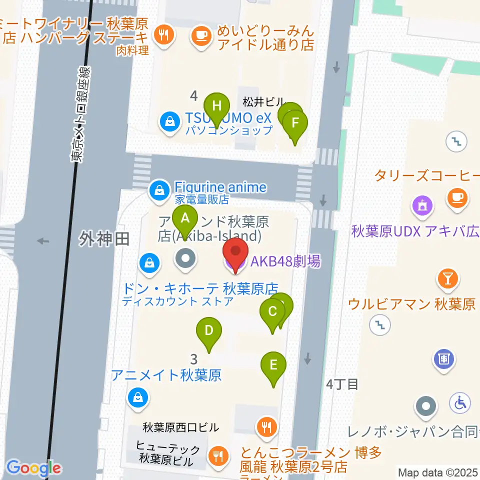 AKB48劇場周辺のカフェ一覧地図
