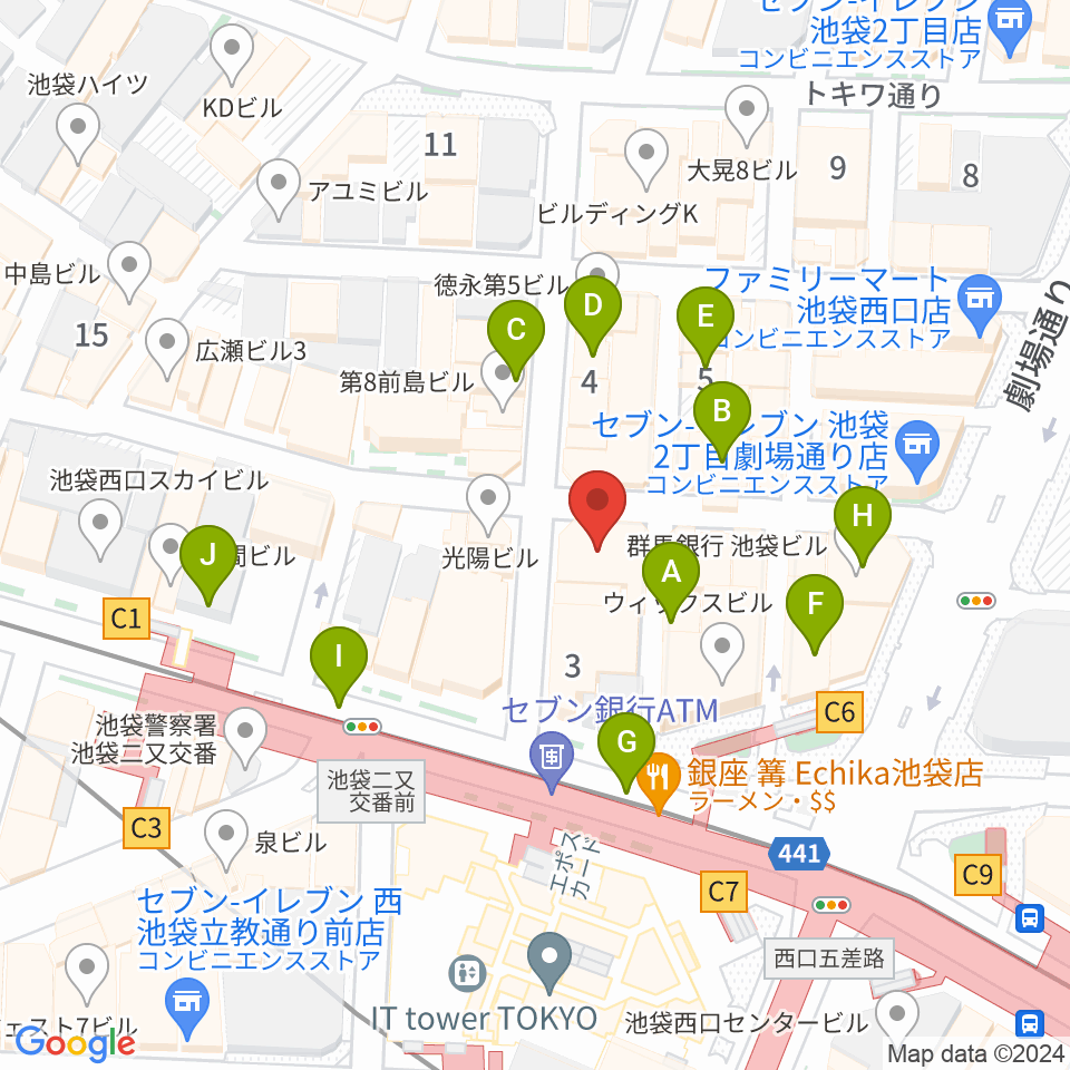 池袋BlackHole周辺のカフェ一覧地図