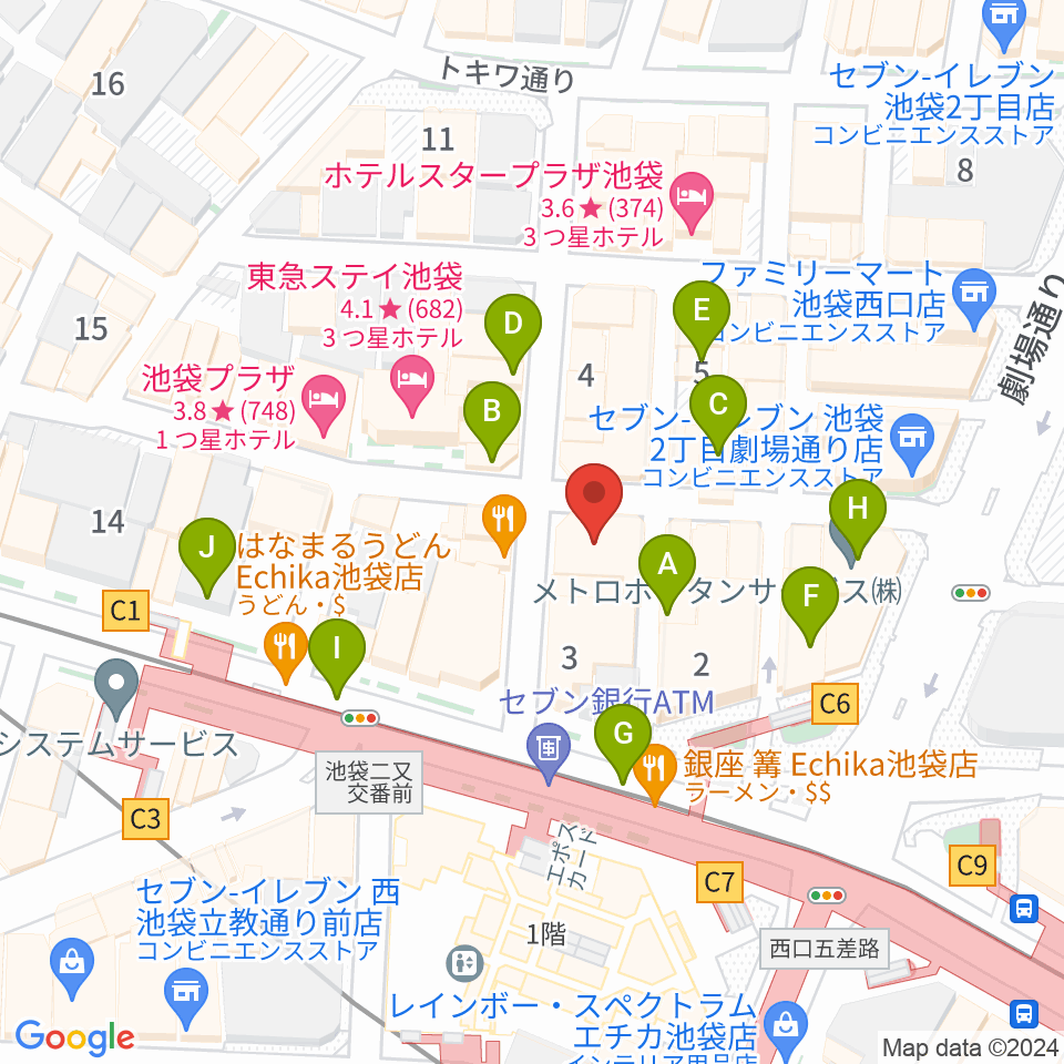 池袋BlackHole周辺のカフェ一覧地図