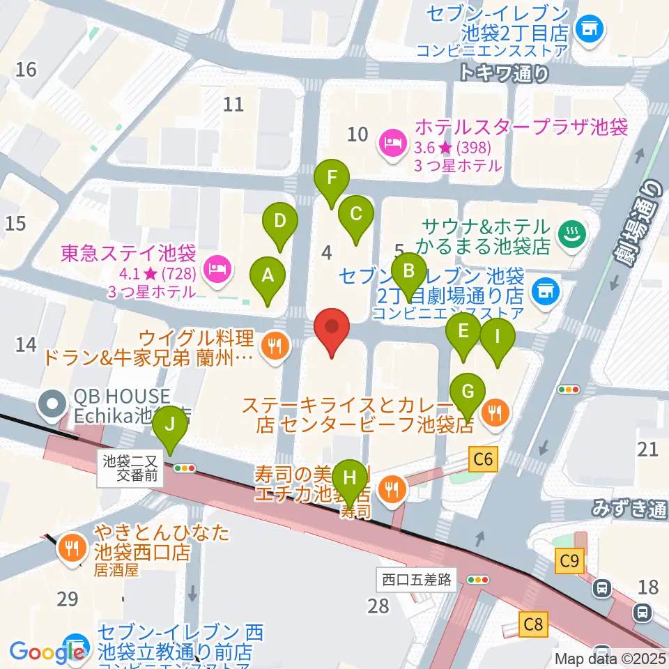池袋BlackHole周辺のカフェ一覧地図