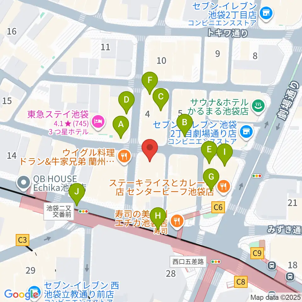 池袋BlackHole周辺のカフェ一覧地図