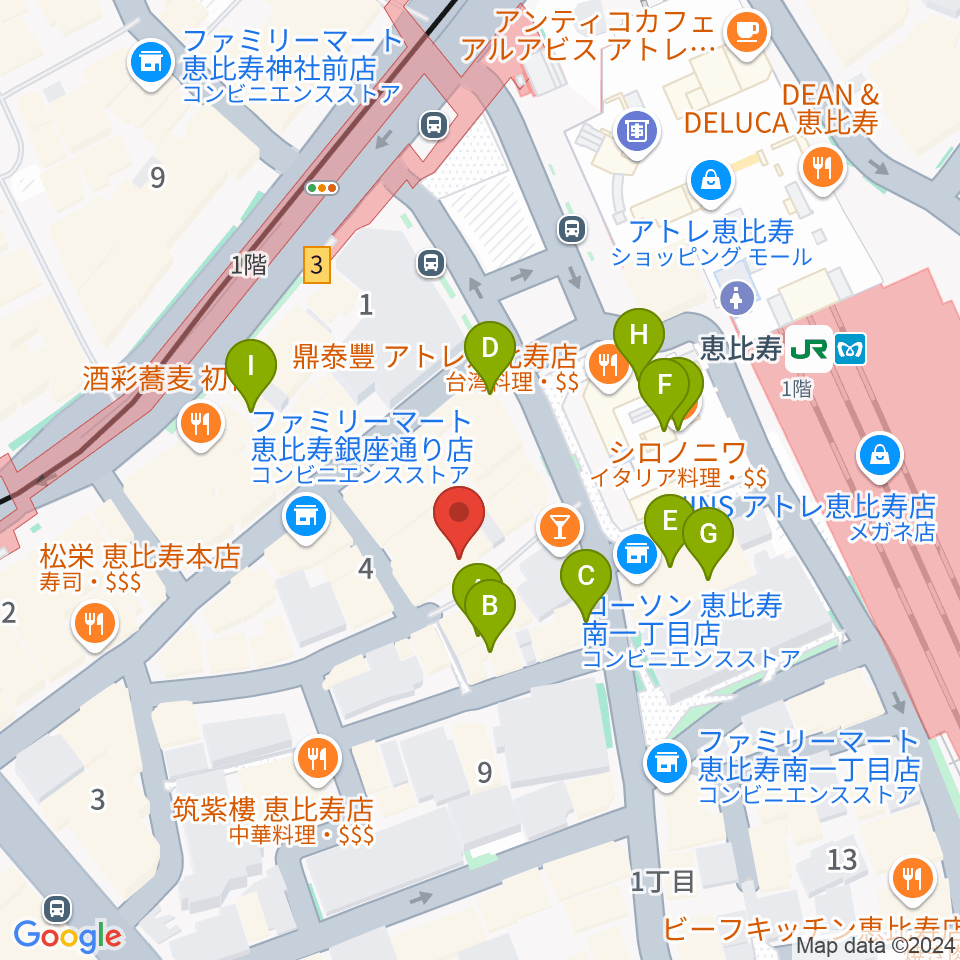 恵比寿JAN KEN PON周辺のカフェ一覧地図