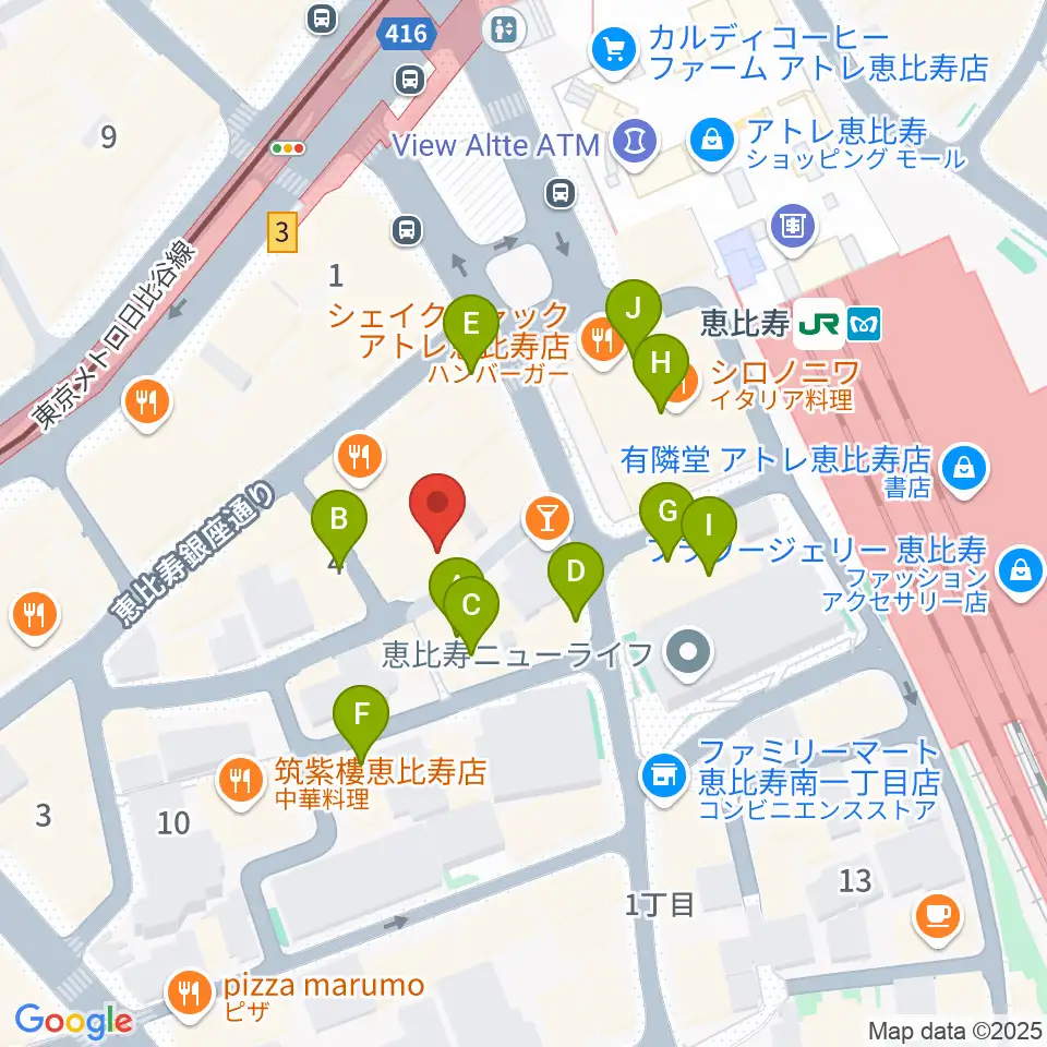 恵比寿JAN KEN PON周辺のカフェ一覧地図