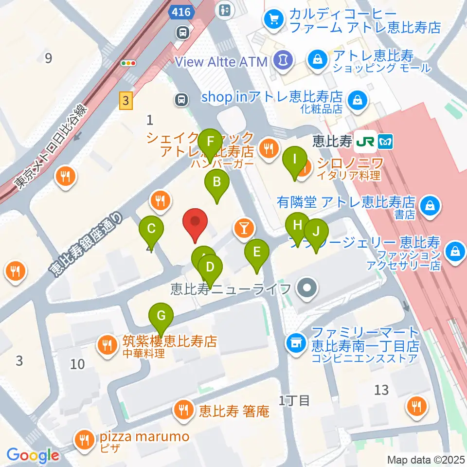 恵比寿JAN KEN PON周辺のカフェ一覧地図