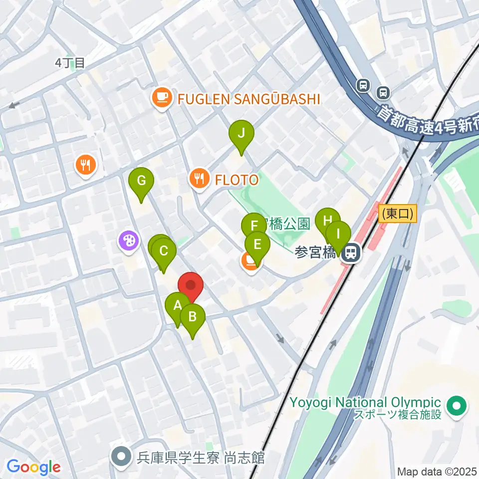 参宮橋トランスミッション周辺のカフェ一覧地図