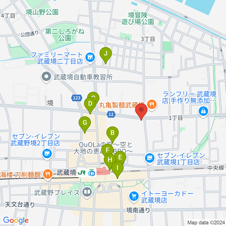 武蔵境スタット周辺のカフェ一覧地図