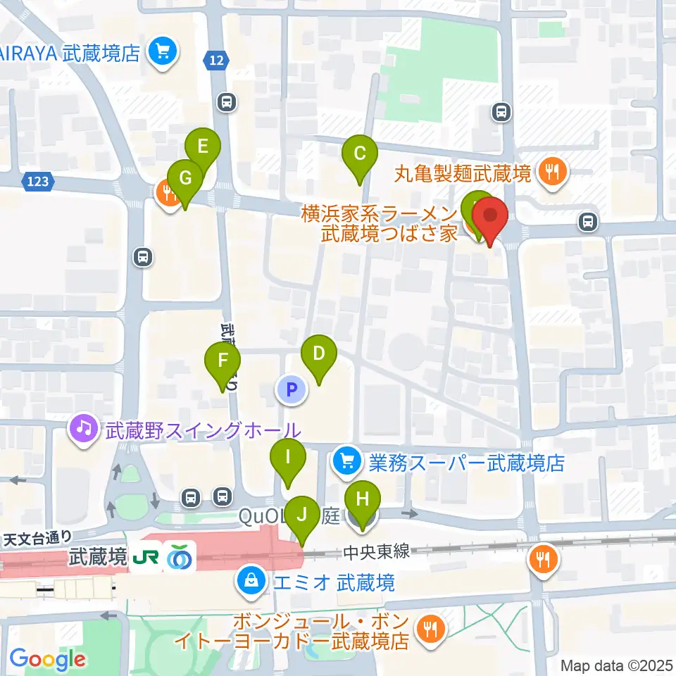 武蔵境スタット周辺のカフェ一覧地図