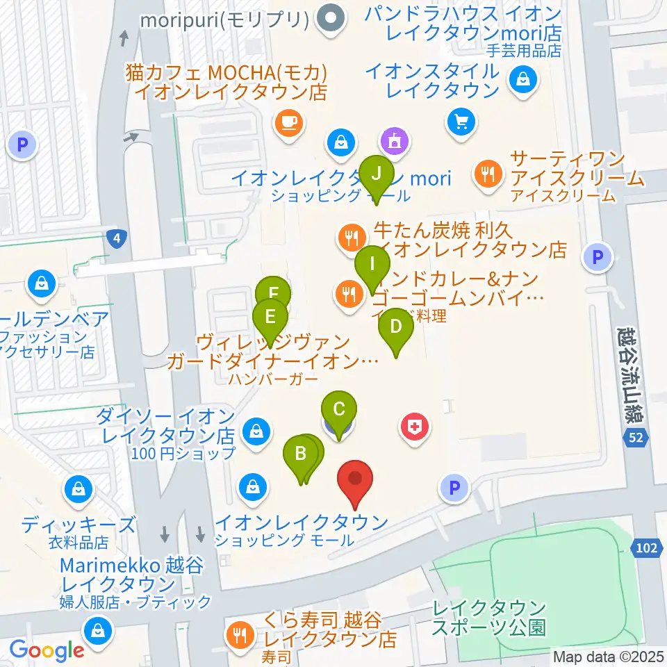 島村楽器 イオンレイクタウン店周辺のカフェ一覧地図