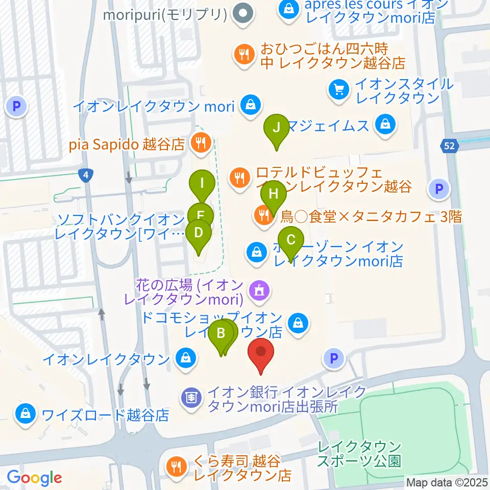 島村楽器 イオンレイクタウン店周辺のカフェ一覧地図