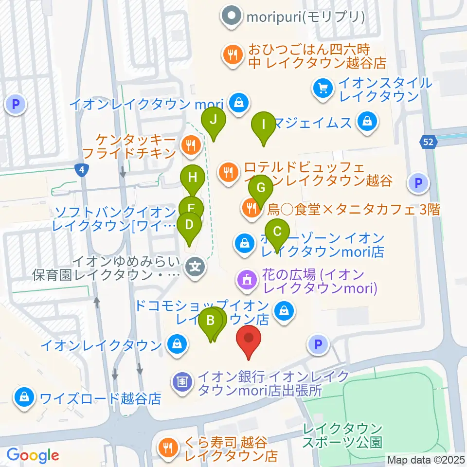 島村楽器 イオンレイクタウン店周辺のカフェ一覧地図