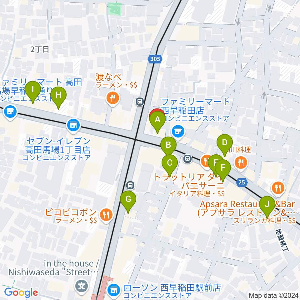 高田馬場JETROBOT周辺のカフェ一覧地図