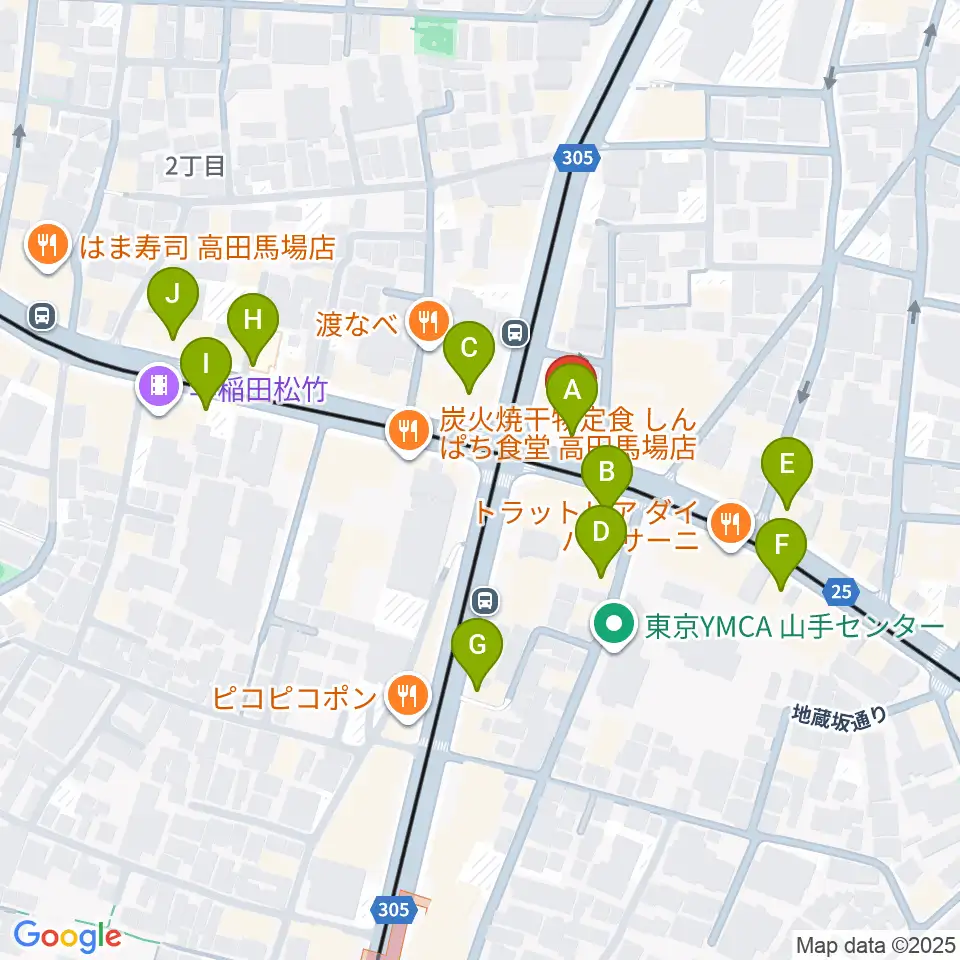 高田馬場JETROBOT周辺のカフェ一覧地図