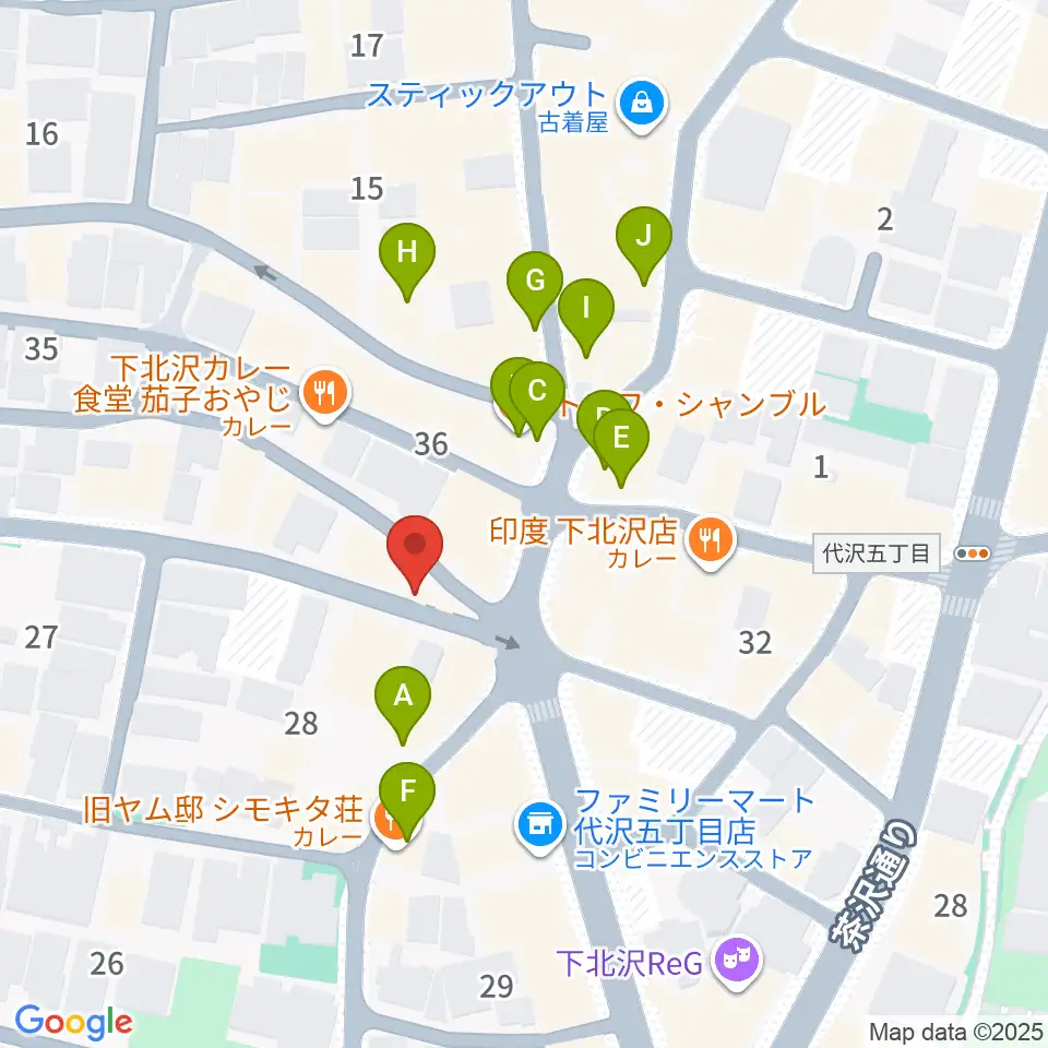 下北沢lete周辺のカフェ一覧地図