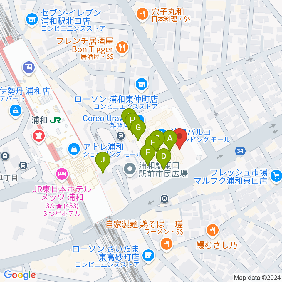 島村楽器 浦和パルコ店周辺のカフェ一覧地図