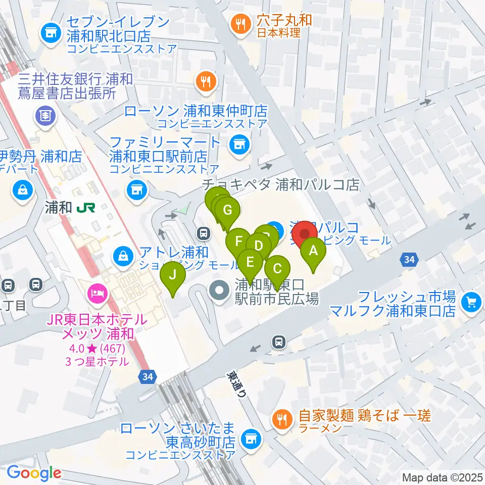 島村楽器 浦和パルコ店周辺のカフェ一覧地図