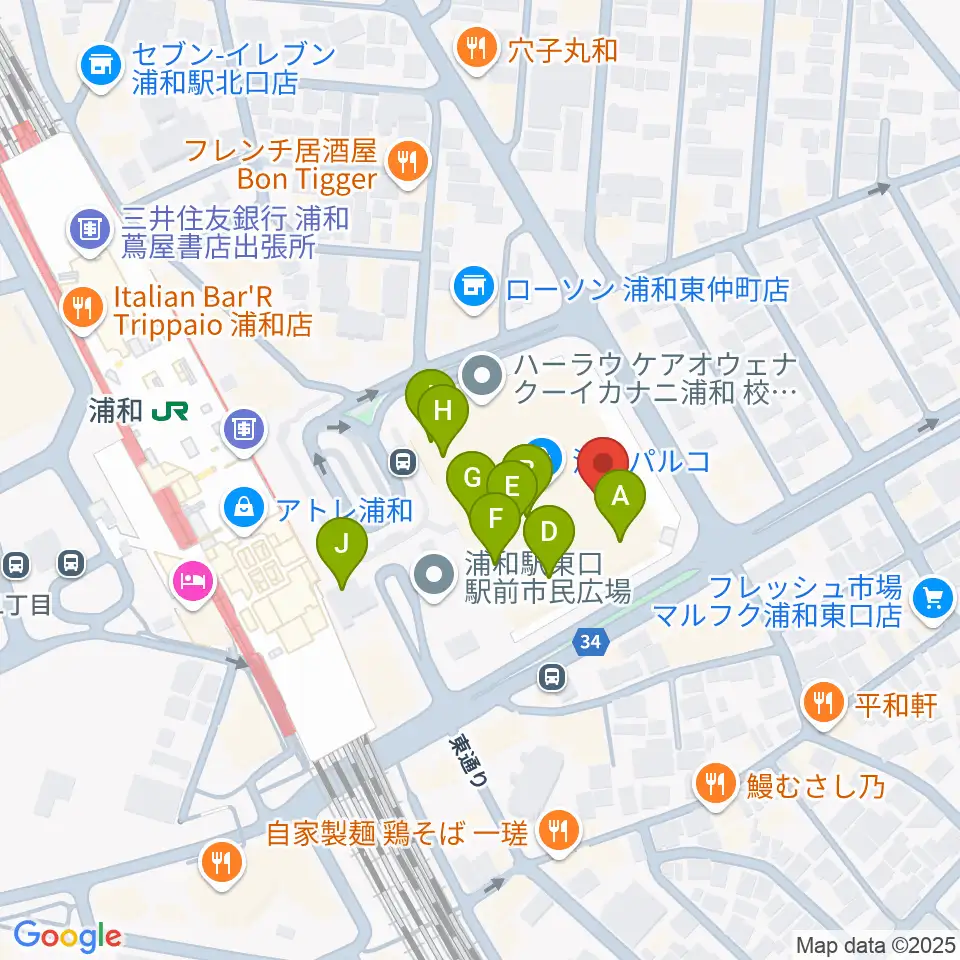島村楽器 浦和パルコ店周辺のカフェ一覧地図
