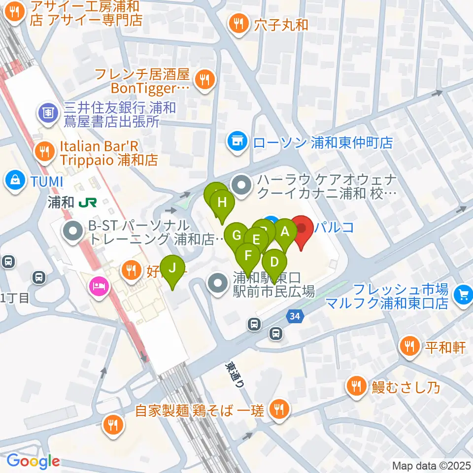 島村楽器 浦和パルコ店周辺のカフェ一覧地図