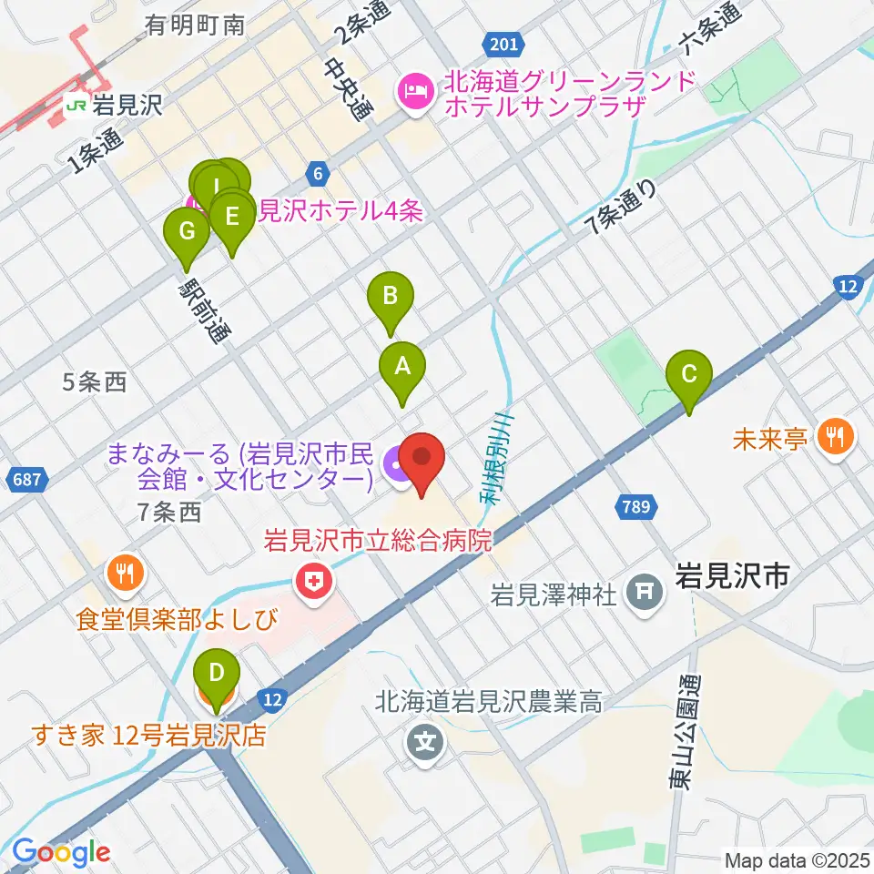 まなみーる 岩見沢市民会館・文化センター周辺のカフェ一覧地図