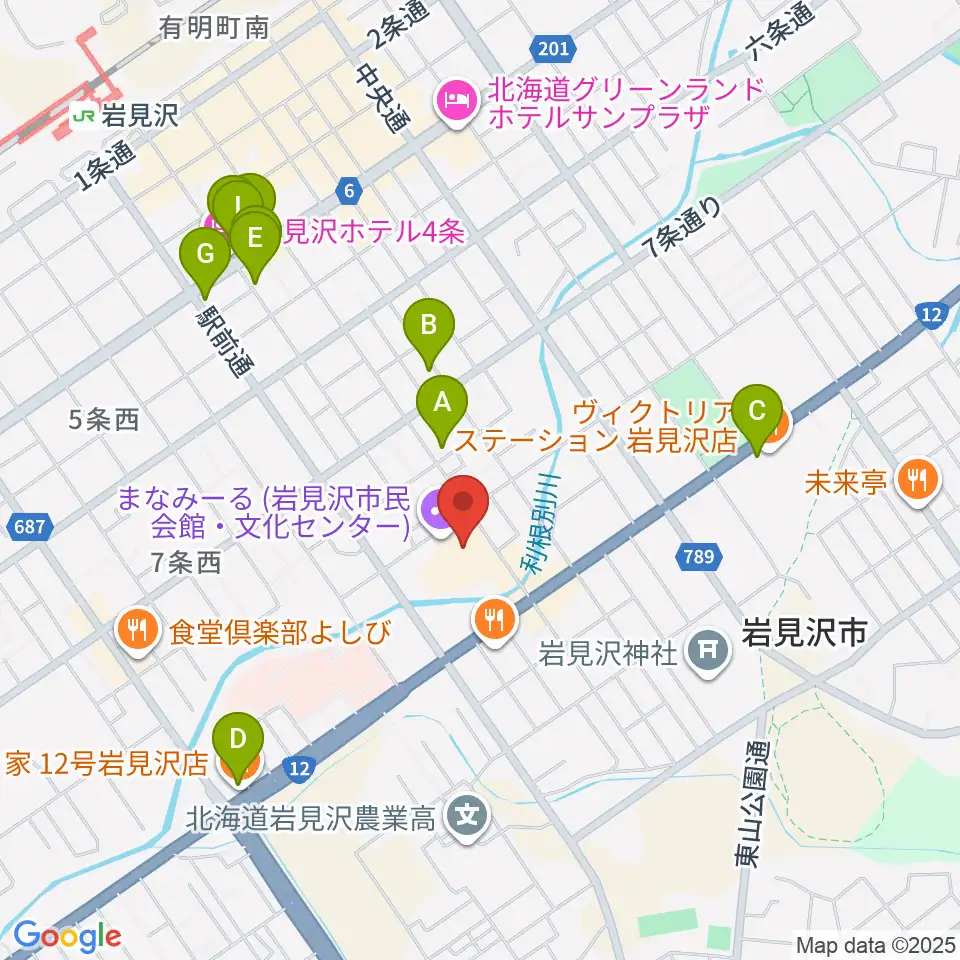 まなみーる 岩見沢市民会館・文化センター周辺のカフェ一覧地図