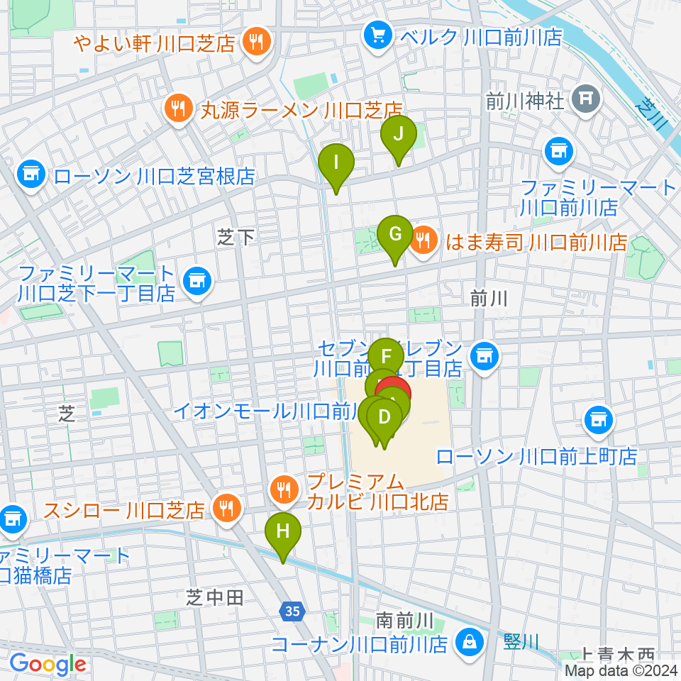 島村楽器イオンモール川口前川店周辺のカフェ一覧地図