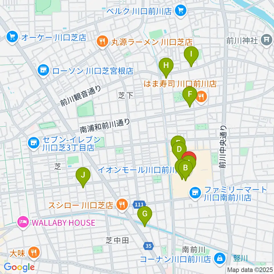 島村楽器イオンモール川口前川店周辺のカフェ一覧地図