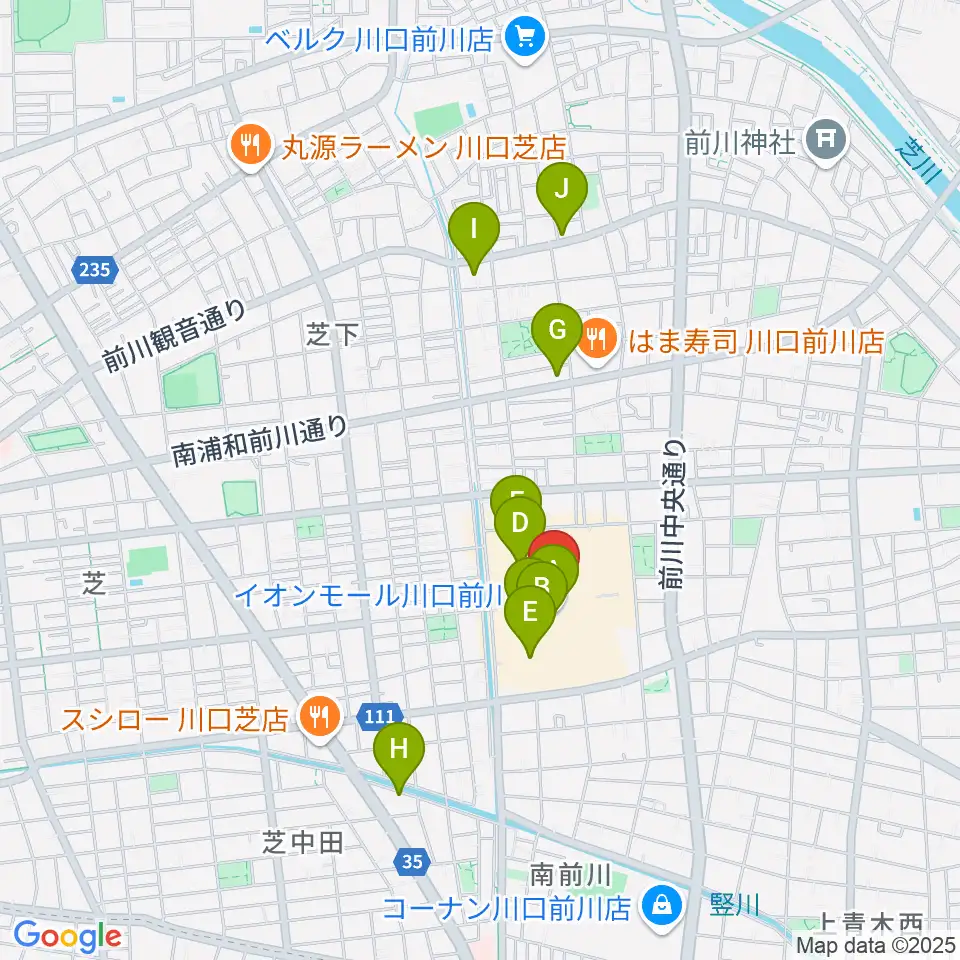 島村楽器イオンモール川口前川店周辺のカフェ一覧地図