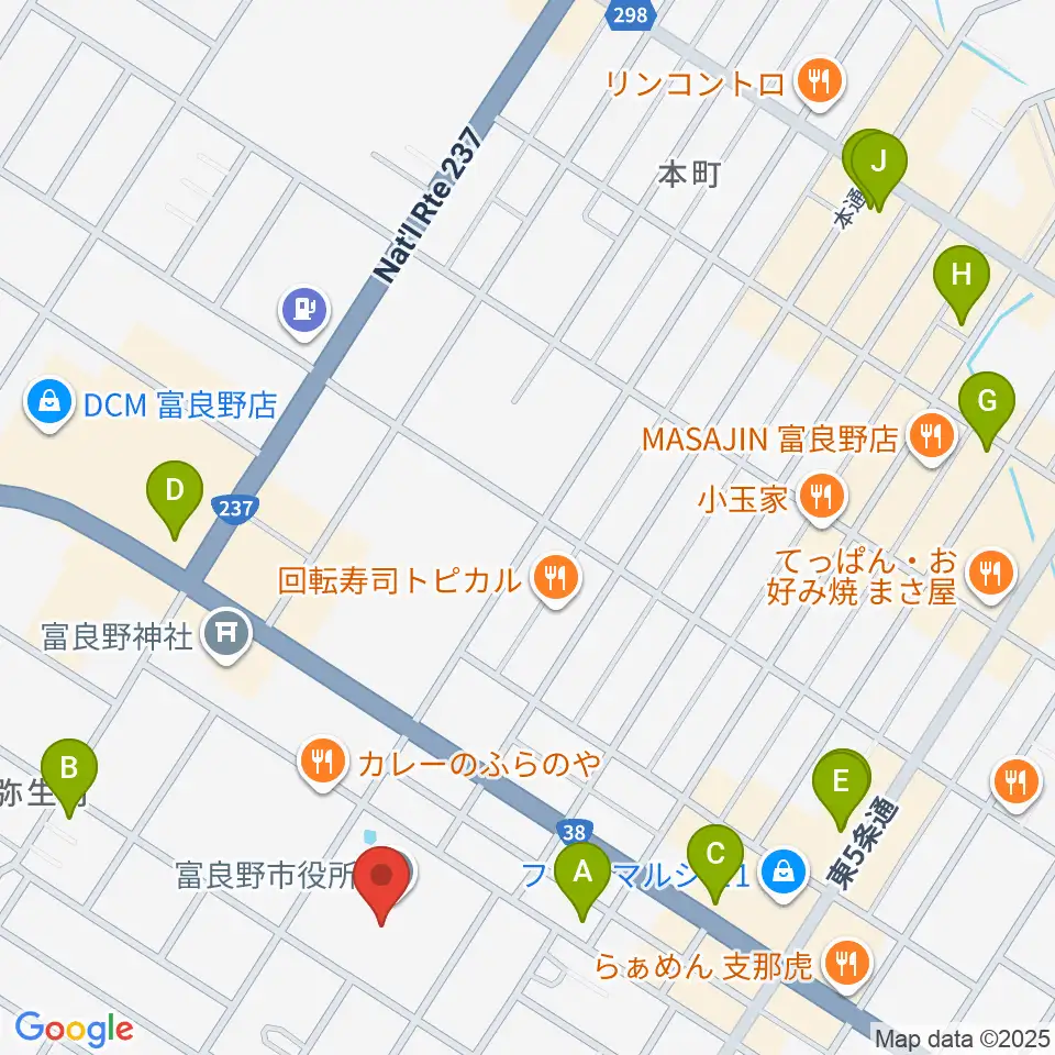 富良野文化会館サンエーホール周辺のカフェ一覧地図