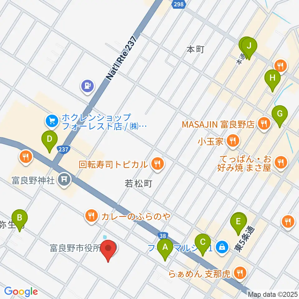 富良野文化会館サンエーホール周辺のカフェ一覧地図