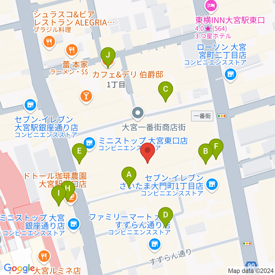 島村楽器 大宮店周辺のカフェ一覧地図