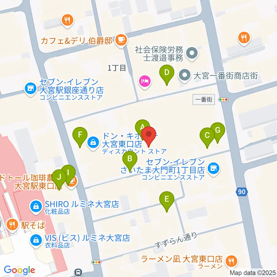 島村楽器 大宮店周辺のカフェ一覧地図