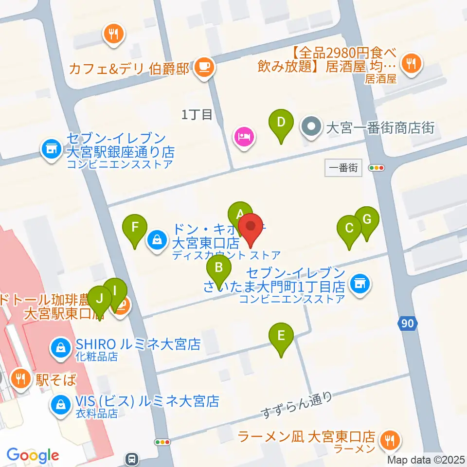 島村楽器 大宮店周辺のカフェ一覧地図