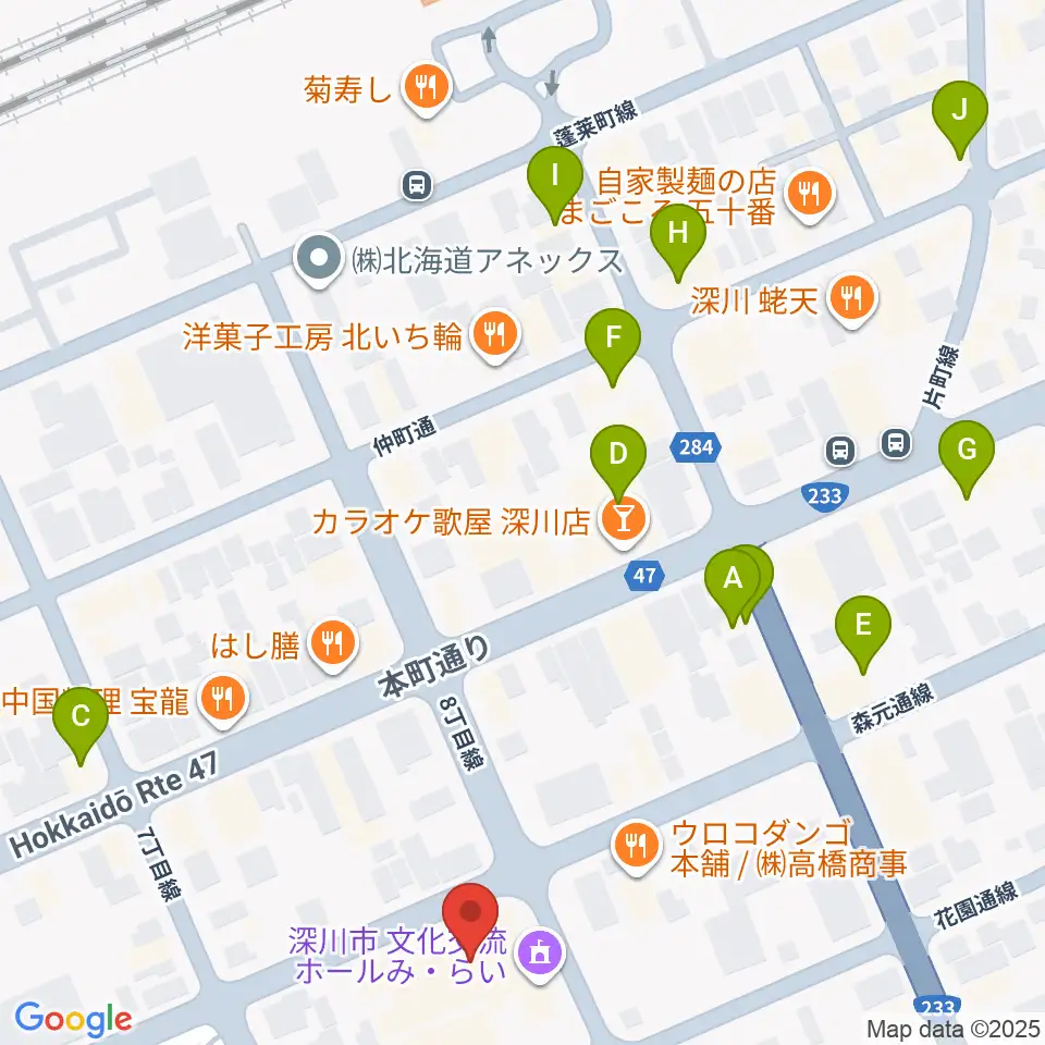 深川市文化交流ホールみ・らい周辺のカフェ一覧地図