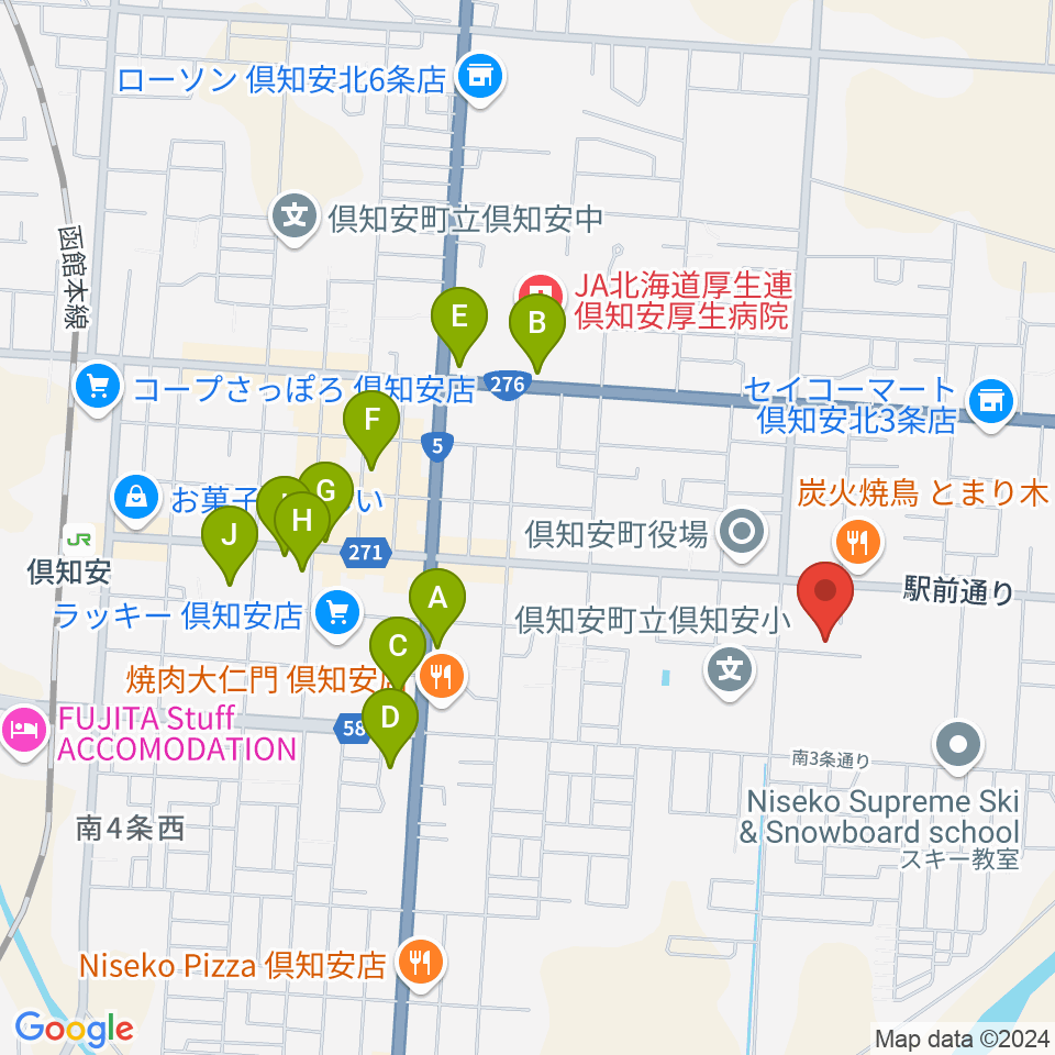 倶知安町公民館・文化福祉センター周辺のカフェ一覧地図