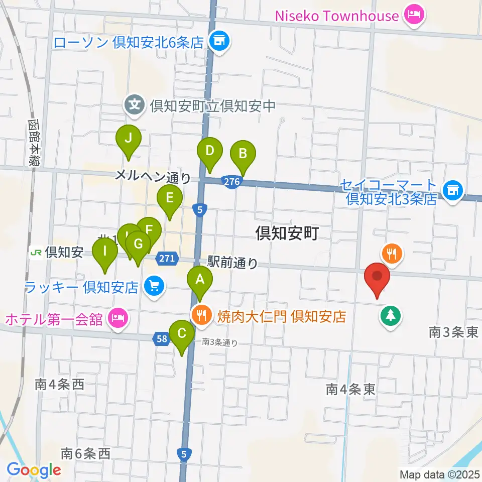 倶知安町公民館・文化福祉センター周辺のカフェ一覧地図