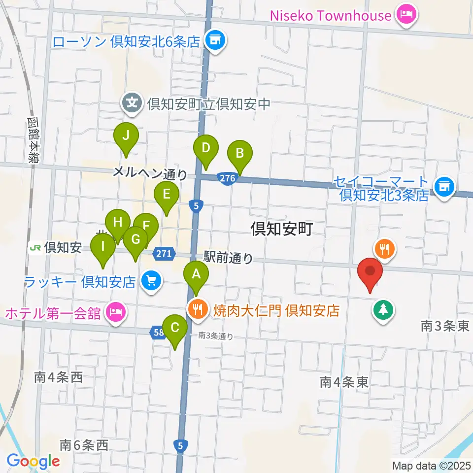倶知安町公民館・文化福祉センター周辺のカフェ一覧地図
