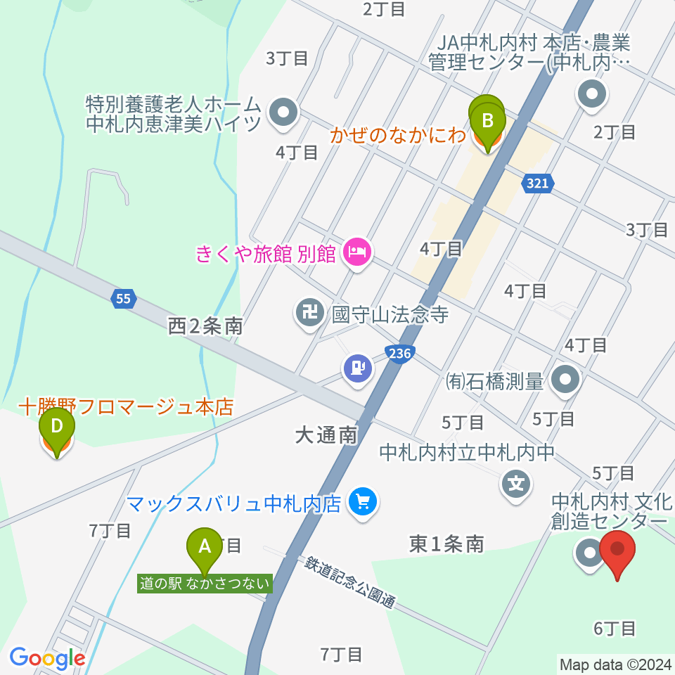 中札内文化創造センター ハーモニーホール周辺のカフェ一覧地図