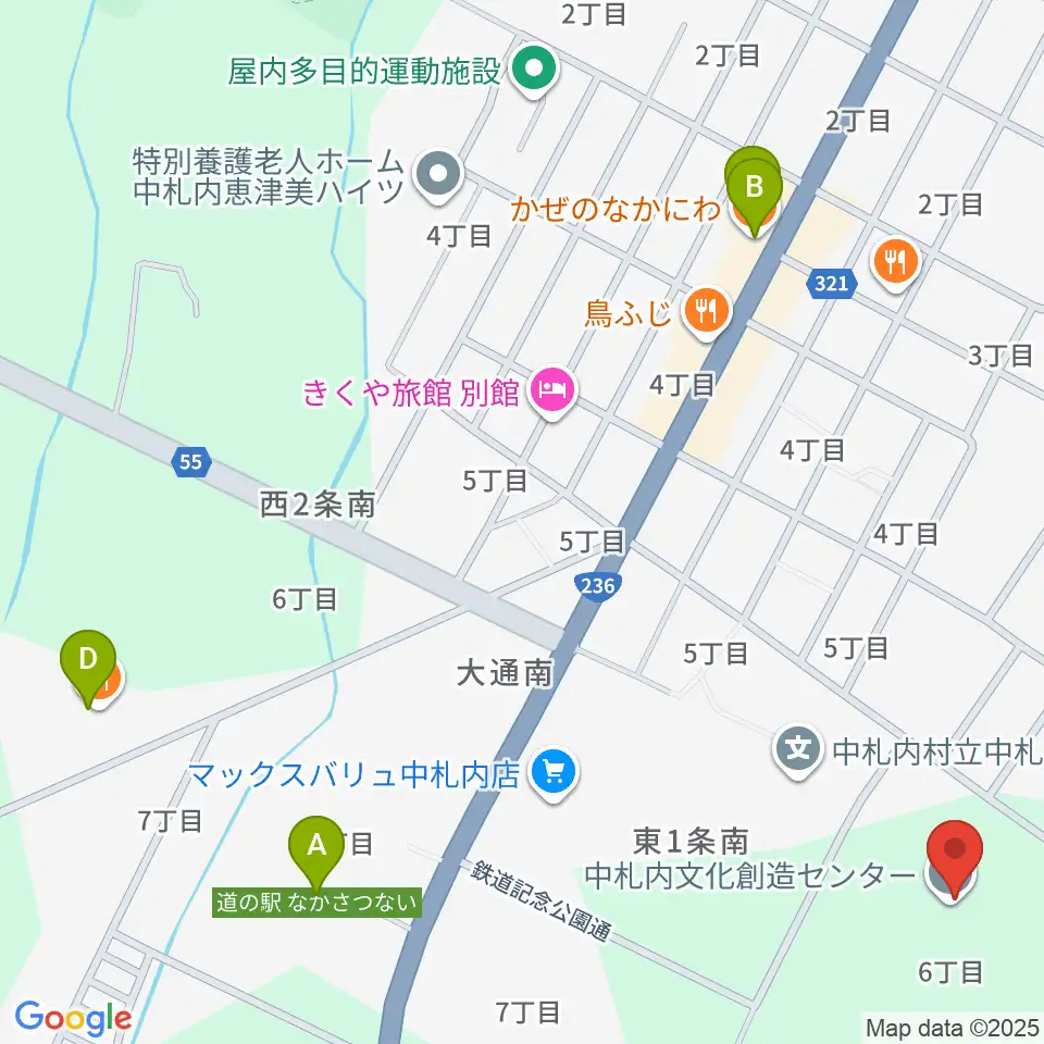 中札内文化創造センター ハーモニーホール周辺のカフェ一覧地図