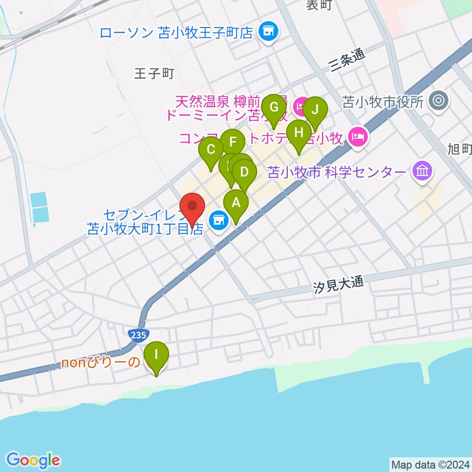 苫小牧市文化交流センター アイビー・プラザ周辺のカフェ一覧地図