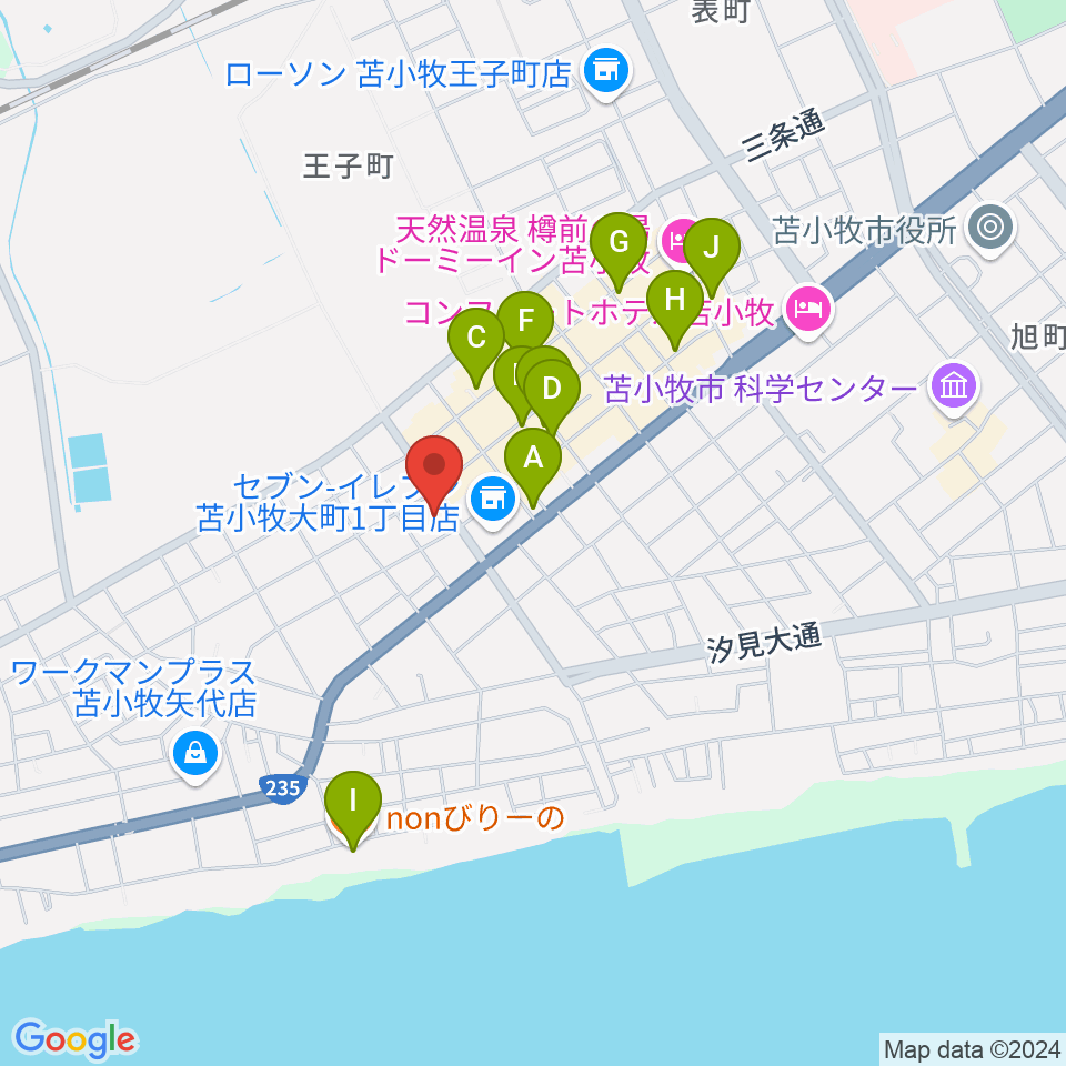 苫小牧市文化交流センター アイビー・プラザ周辺のカフェ一覧地図