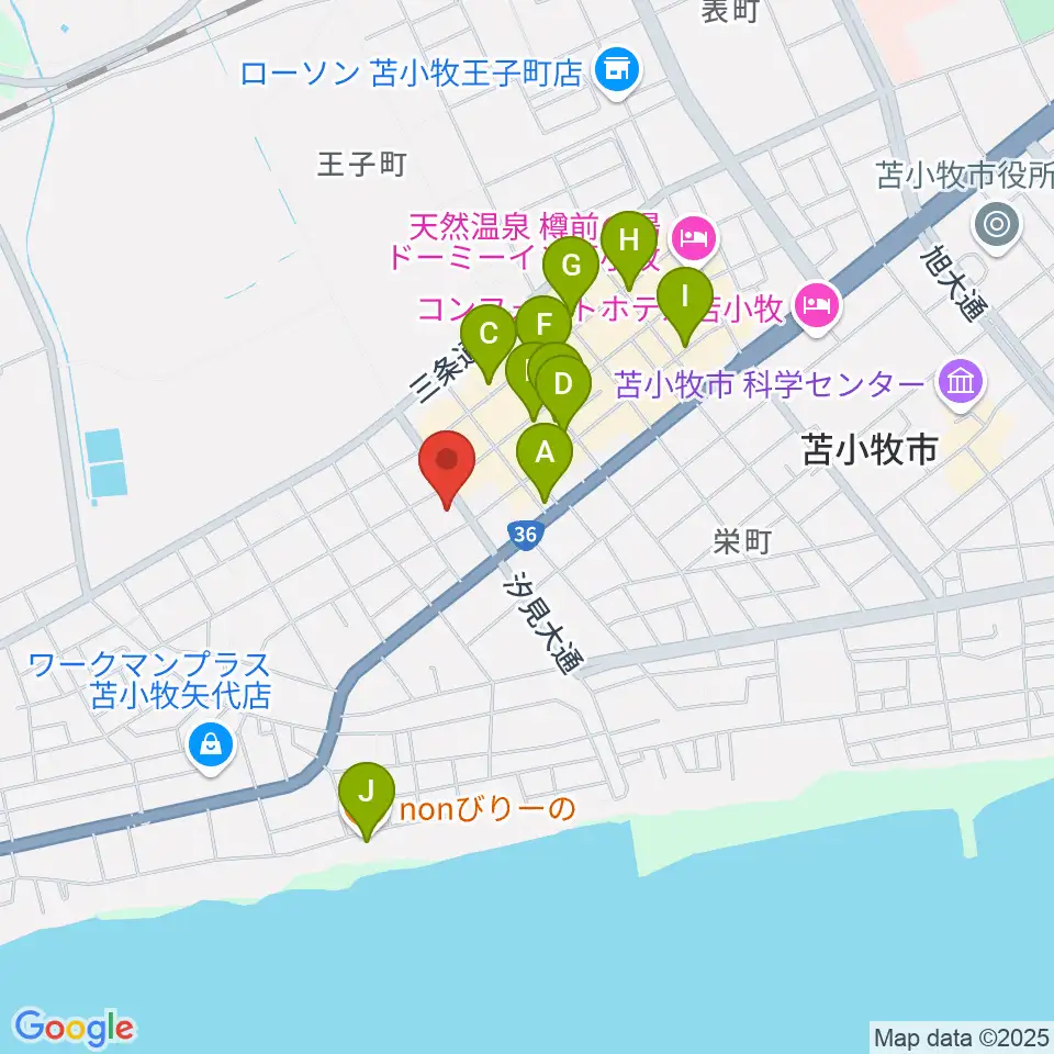 苫小牧市文化交流センター アイビー・プラザ周辺のカフェ一覧地図