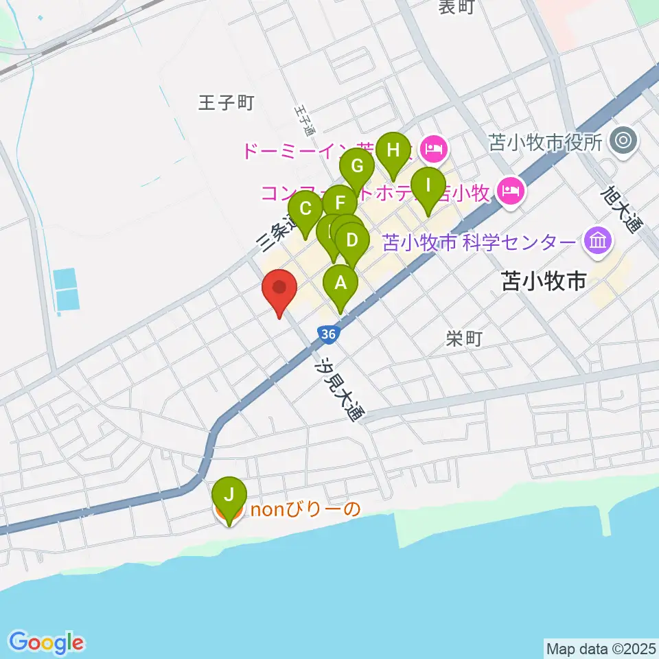 苫小牧市文化交流センター アイビー・プラザ周辺のカフェ一覧地図