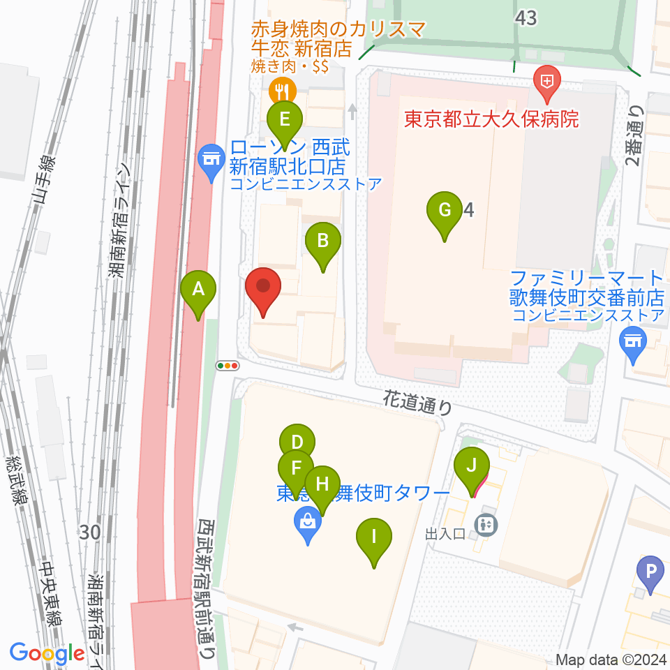 スタジオミュージックシティ周辺のカフェ一覧地図