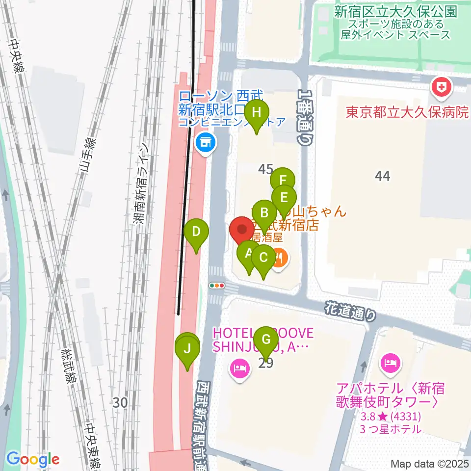 スタジオミュージックシティ周辺のカフェ一覧地図