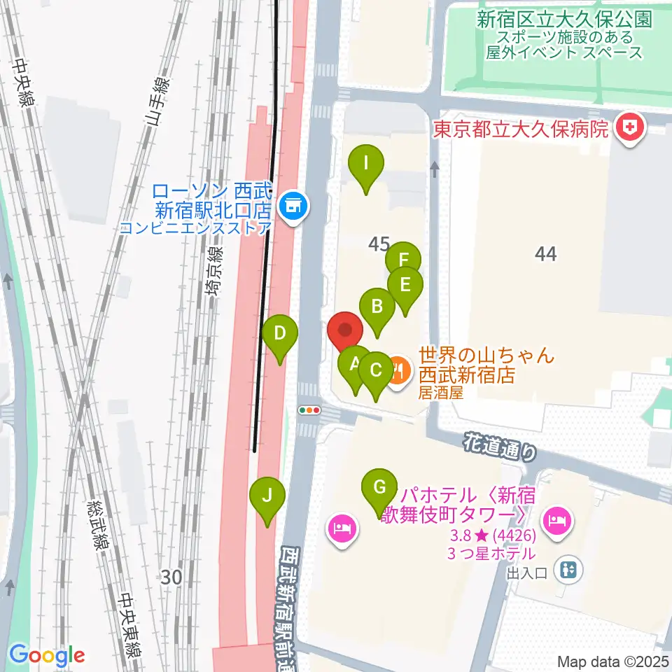スタジオミュージックシティ周辺のカフェ一覧地図
