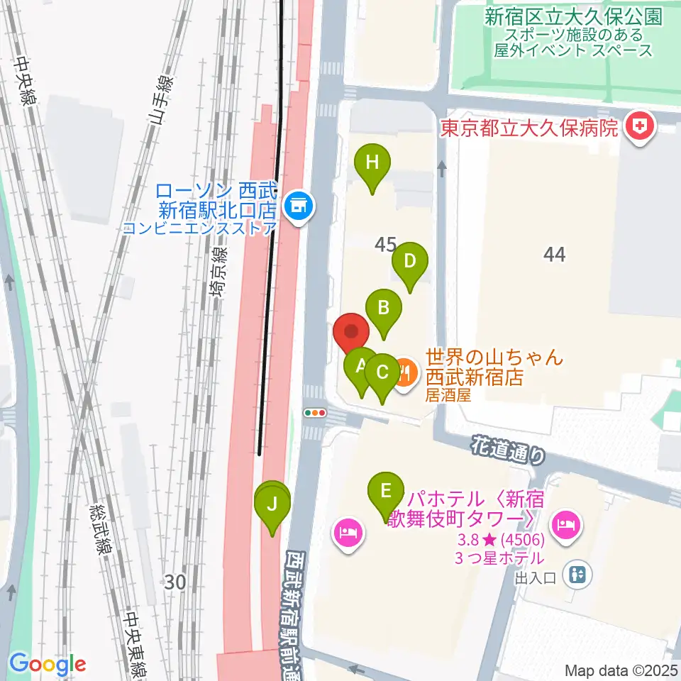 スタジオミュージックシティ周辺のカフェ一覧地図